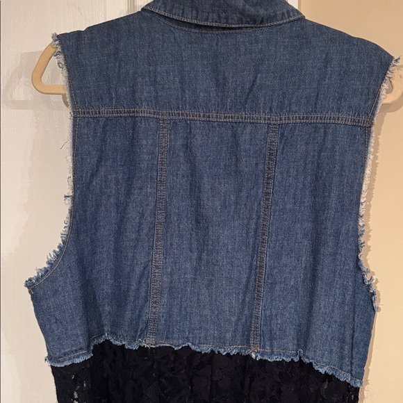 ORIGAMI Denim Vest Black Lace Bottom Boho Western Layering Piece Plus Size - Picture 10 of 13